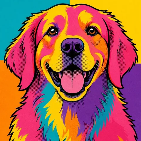 En golden retriever i pop-art